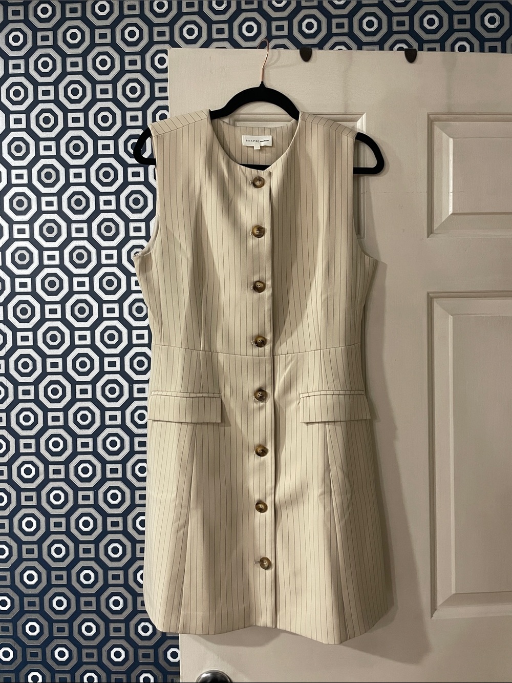 entro Cream Pinstripe Sleeveless Button-Front Dress